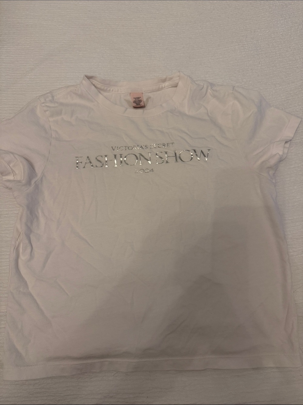Victoria's Secret Kids White Tee with Silver 'Fashion Show' Graphic